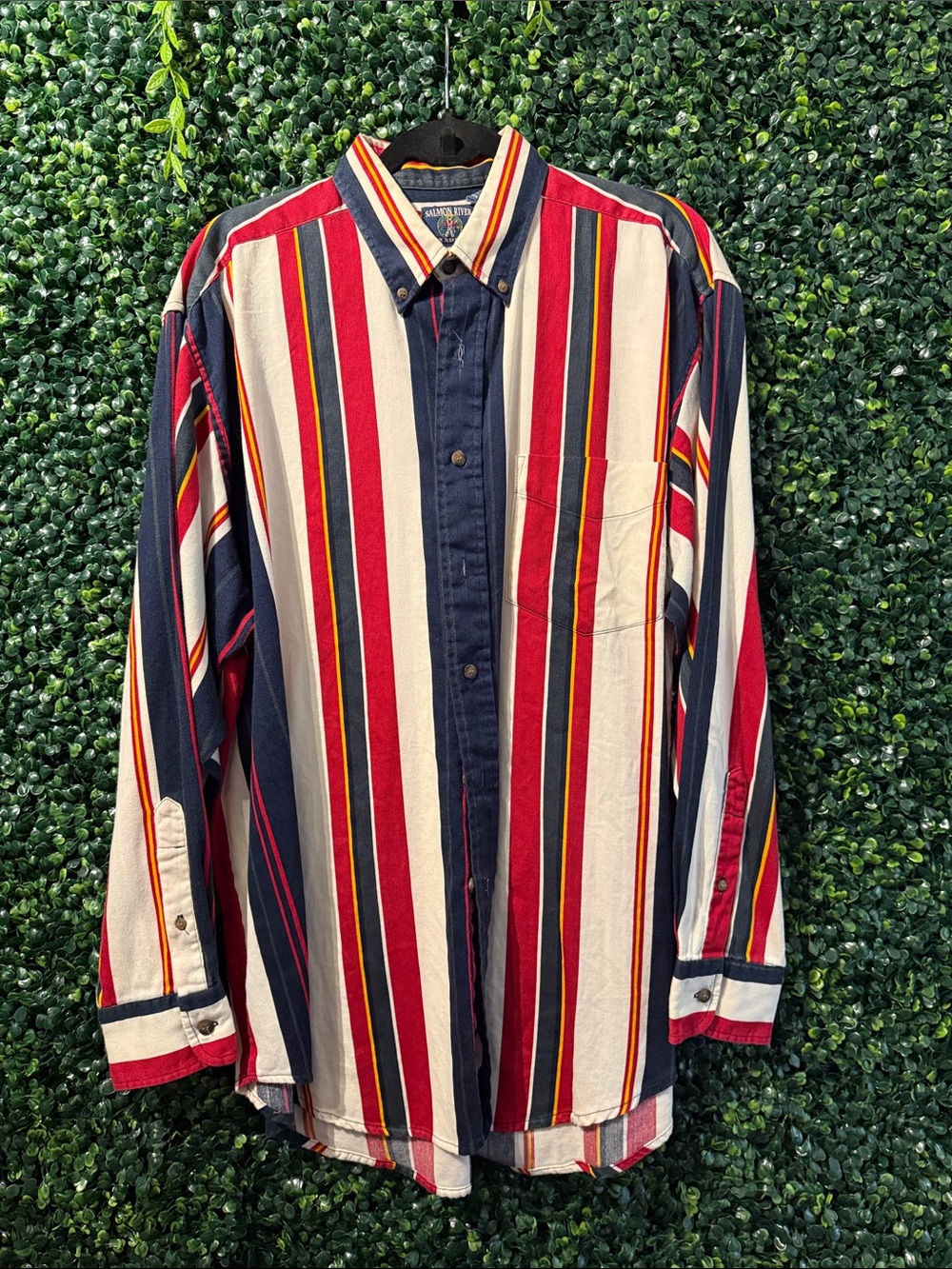 Classic Striped Button-Down Shirt - Red, Navy & Cream